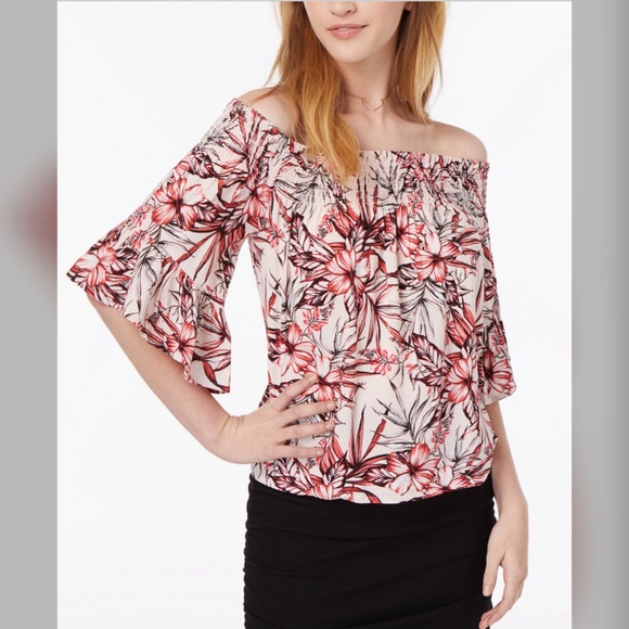 Polly & Esther Pink Floral Off Shoulder Top Size L - Picture 1 of 3
